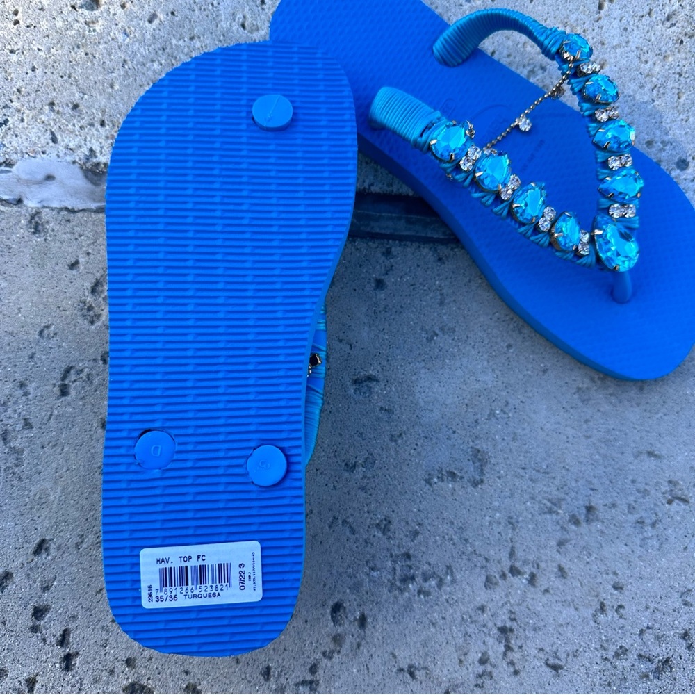 HAVAIANAS Vacation Blue SANDALS HANDMADE size 6 - Picture 9 of 10